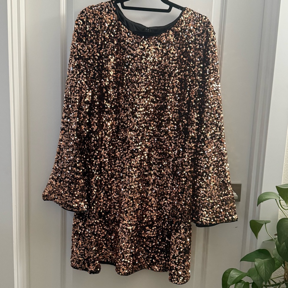 H&M Sequin Mini Dress in Black and Gold